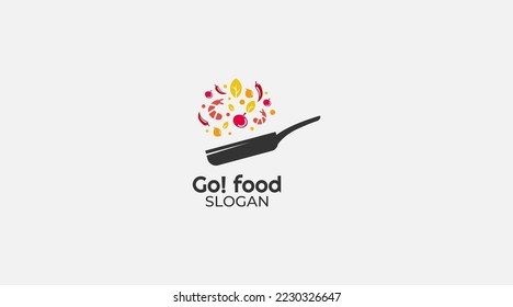 Sea food on pan logo design vector illustration