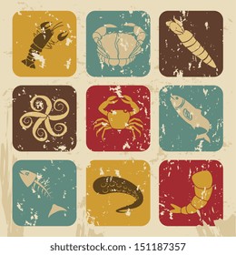 sea food over vintage background vector illustration  