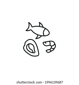 Sea food, oyster, shrimp, fish simple thin line icon vector illustration