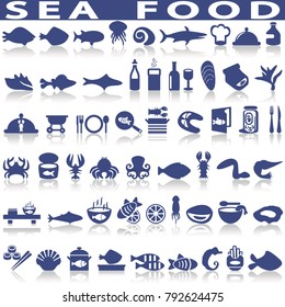 Sea Food Related Vector Icons.