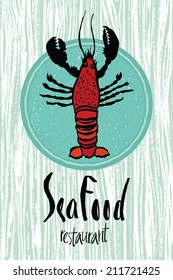 Sea Food restaurant design card with lobster