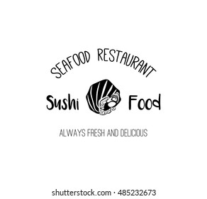 Sea food restaurant label. sushi food.