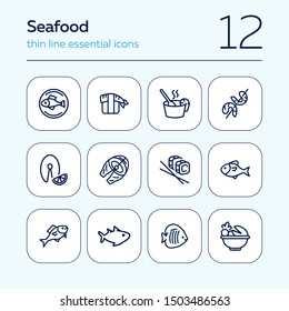 Sea food restaurant line icon set. Fish, rice, shrimp. Food concept. Vector illustration can be used for topics like food product, supermarket, restaurant