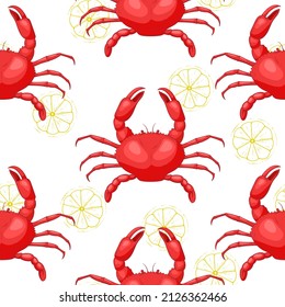Sea food seamless pattern engraving crab
