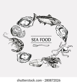 sea food set vector graphic illustration text template