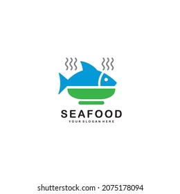 Sea food simple flat logo vector illustration