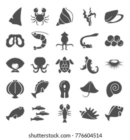 Sea food simple icons set for web and mobile design