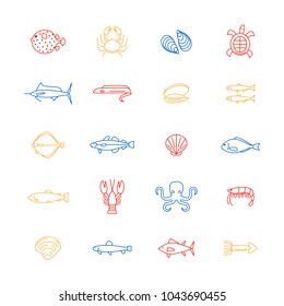 Sea Food Thin Line Color Icon Set for Menu of Cafes and Restaurants Symbol Gourmet Healthy Food. Vector illustration of Seafood