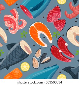 Sea food vector illustration seamless pattern