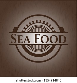 Sea Food wooden emblem. Retro
