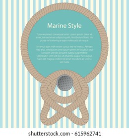 Sea Frame with a Rope on a Striped Wall, Text Marine Style, Poster Brochure Flyer Design, Vector Illustration