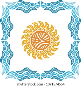 Sea frame and sun. Vector illustration