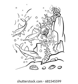 in the sea, free hand drawn vector illustration
