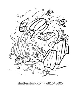 in the sea, free hand drawn vector illustration