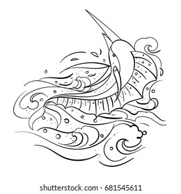 in the sea, free hand drawn vector illustration