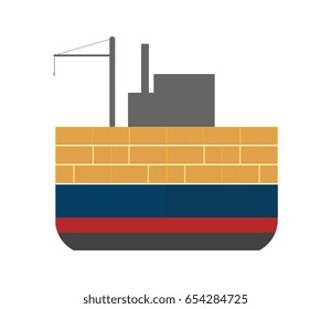 Sea freight icon with cargo ship. Global shipping, worldwide delivery service vector illustration isolated on white background.