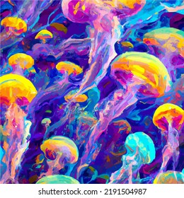 A sea full of colorful jellyfish