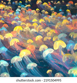 A sea full of colorful jellyfish