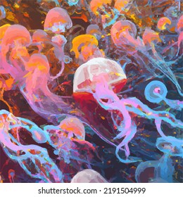 A sea full of colorful jellyfish