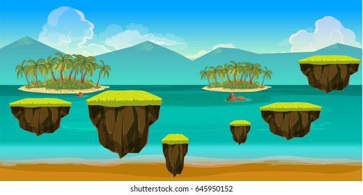 Sea game background with islands. Vector illustration for your design
