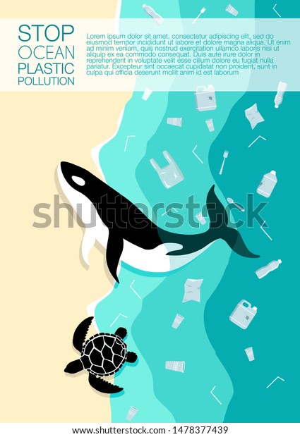 Sea Garbage Polluted Water Dead Turtle Stock Vector (Royalty Free ...