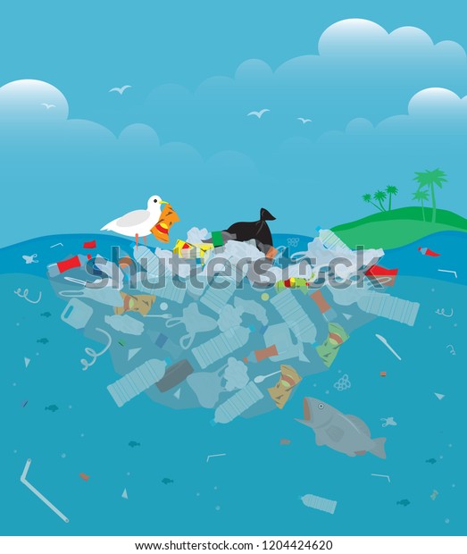 Sea Garbage Polluted Water Fishes Dirty Stock Vector (Royalty Free ...