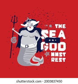 The sea god must rest.The illustration is vector. Perfect for baby, fabric design, wallpaper, T-shirts, bags, party invitation, greeting card.