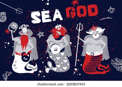 The sea god must rest.The illustration is vector. Perfect for baby, fabric design, wallpaper, T-shirts, bags, party invitation, greeting card.
