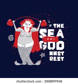 The sea god must rest.The illustration is vector. Perfect for baby, fabric design, wallpaper, T-shirts, bags, party invitation, greeting card.