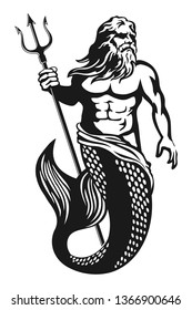 Sea God Poseidon Neptune suitable for icons, logos, prints, stickers and more