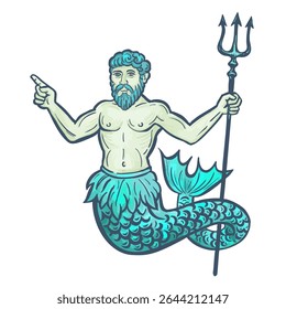 Sea God Poseidon or Neptune suitable for icons, logos, or prints, stickers.