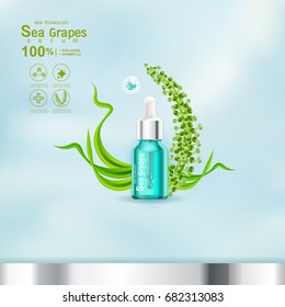 Sea Grapes Collagen Serum and Vitamin Background Concept Skin Care Cosmetic.