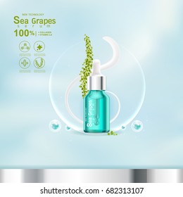 Sea Grapes Collagen Serum and Vitamin Background Concept Skin Care Cosmetic.