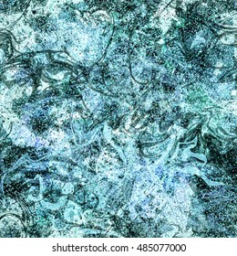 Sea green. Colored abstract pattern of swirling in a spiral, randomly mixed wavy lines and triangular elements. Seamless vector background. Easily editable template for fabric, printing