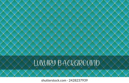 Sea green luxury background with golden beads and rhombuses. Gradient background. Luxury backgrounds with golden chains and beads. Editable Vector illustration. EPS 10. 