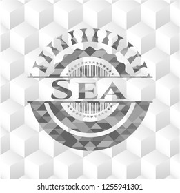 Sea grey emblem. Vintage with geometric cube white background
