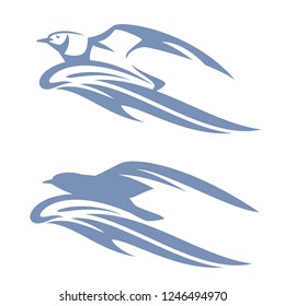 sea gull bird and ocean wave monochrome vector outline design