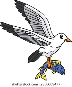 Sea Gull Catching Fish Cartoon Colored Clipart 