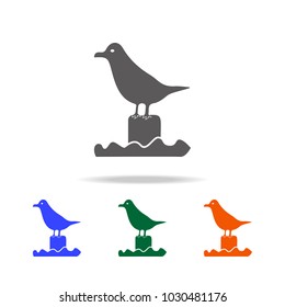 Sea gull sitting on the pier icon. Element of Beach holidays multi colored icons for mobile concept and web apps. Thin line icon for website design and development, app development on white background