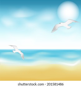 Sea and gulls, vector, eps 10