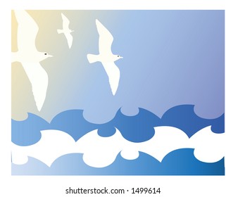 sea gulls and wave