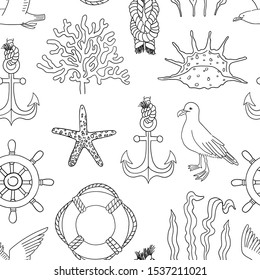 Sea hand draw sketch vector seamless pattern.