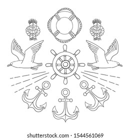 Sea hand draw sketch vector card.