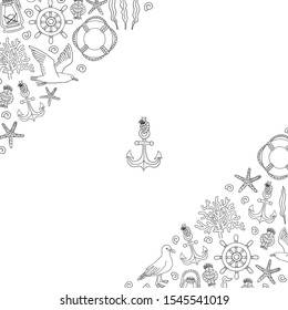 Sea hand draw sketch vector card