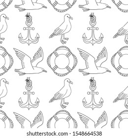Sea hand draw sketch vector seamless pattern.
