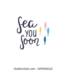 Sea hand drawn lettering elements set vector