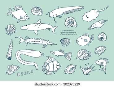 Sea hand drawn set