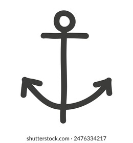 Ilustración vectorial de boceto de ancla de mar dibujada a mano. Icono marino, logo, símbolo de barco, signo náutico. Diseño de garabato gráfico simple marítimo,