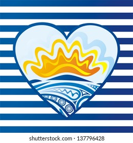 Sea heart sun vector illustration
