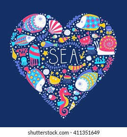 Sea Heart Vector Hand Drawn Doodle Stock Vector (Royalty Free ...